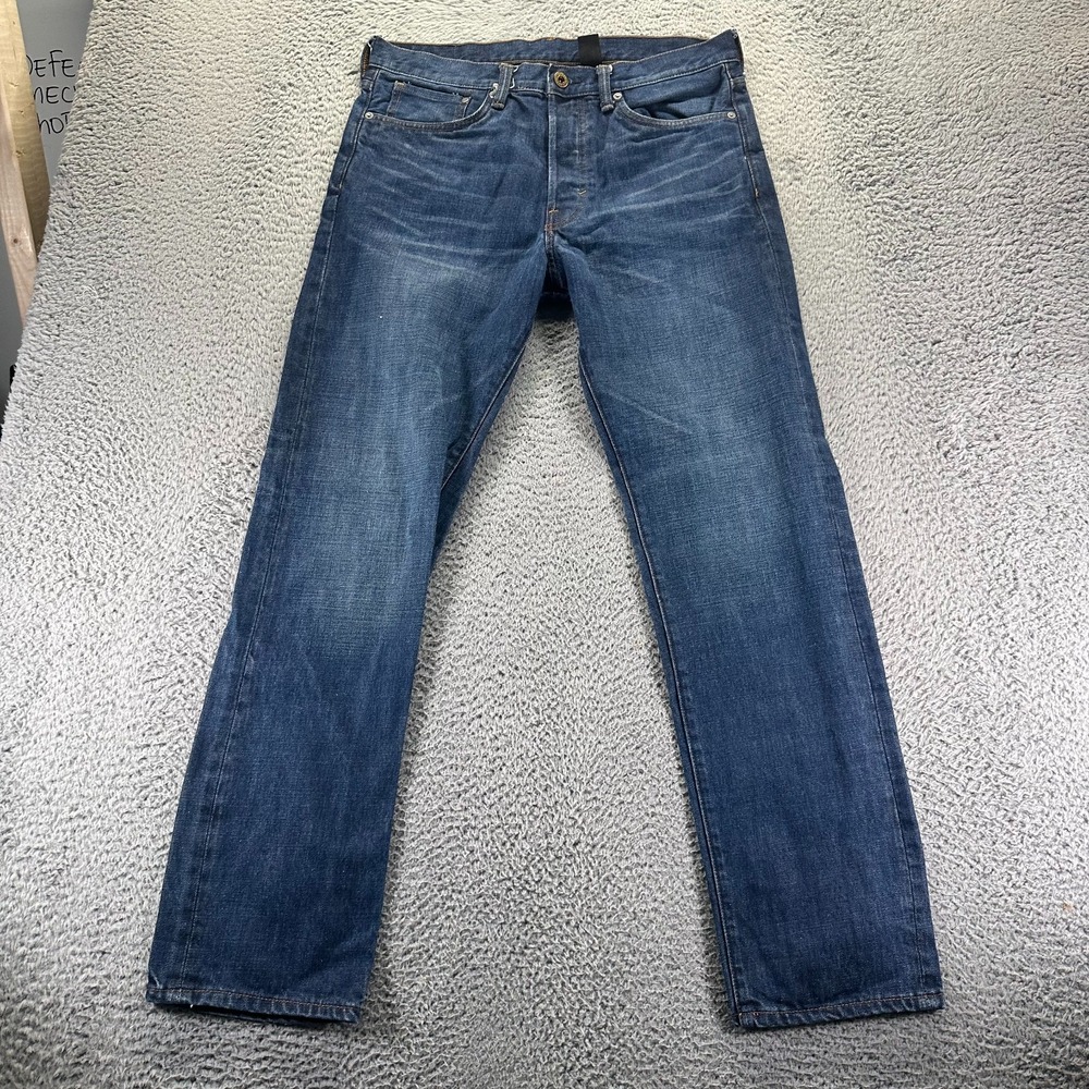 H&M & Denim Jeans Mens 33x32 Blue Cotton Denim Straight Faded Workwear Dark Wash